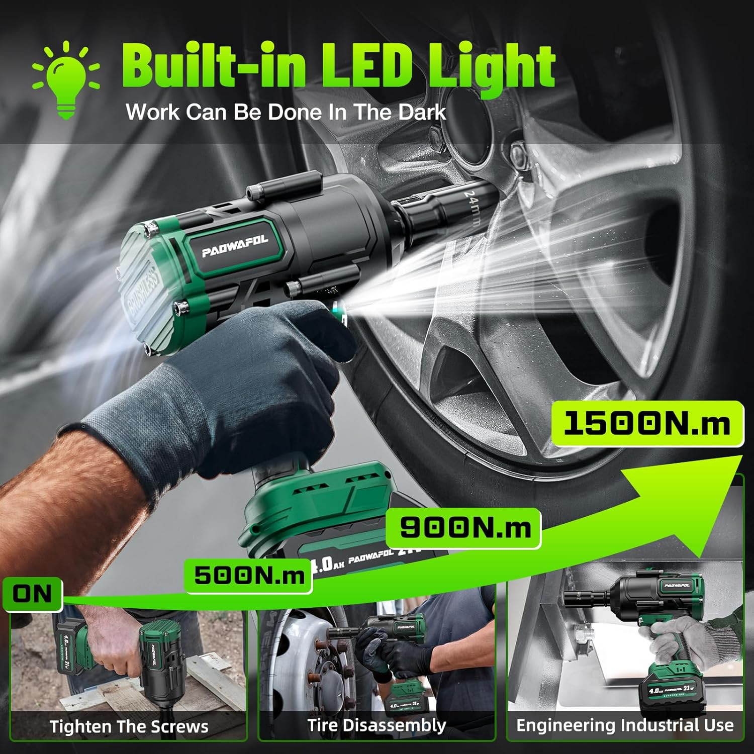2026 New Upgrade 1500N.M(1106Ft-Lbs) Impact Wrench, High Torque 1/2 Impact Gun w