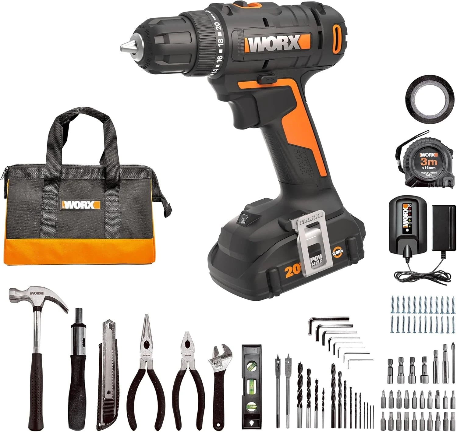 20V Cordless Drill Driver, 84pc Accessory Kit, Variable 2-Speed, 265 In-Lbs Torq