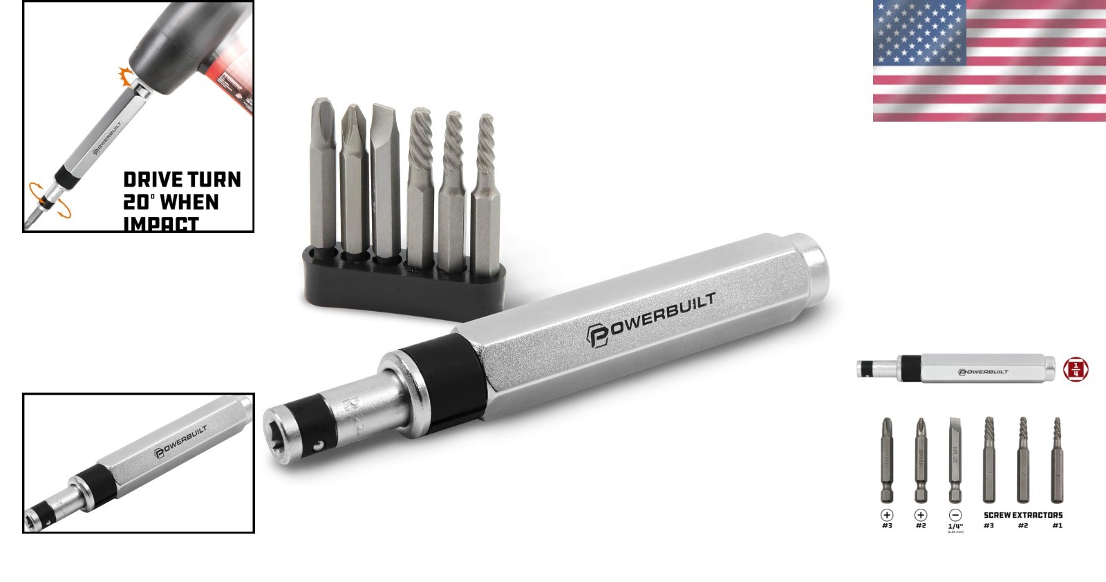Compact 1/4 Inch Chrome Vanadium Mini Impact Driver Set for Rusted Screw Removal