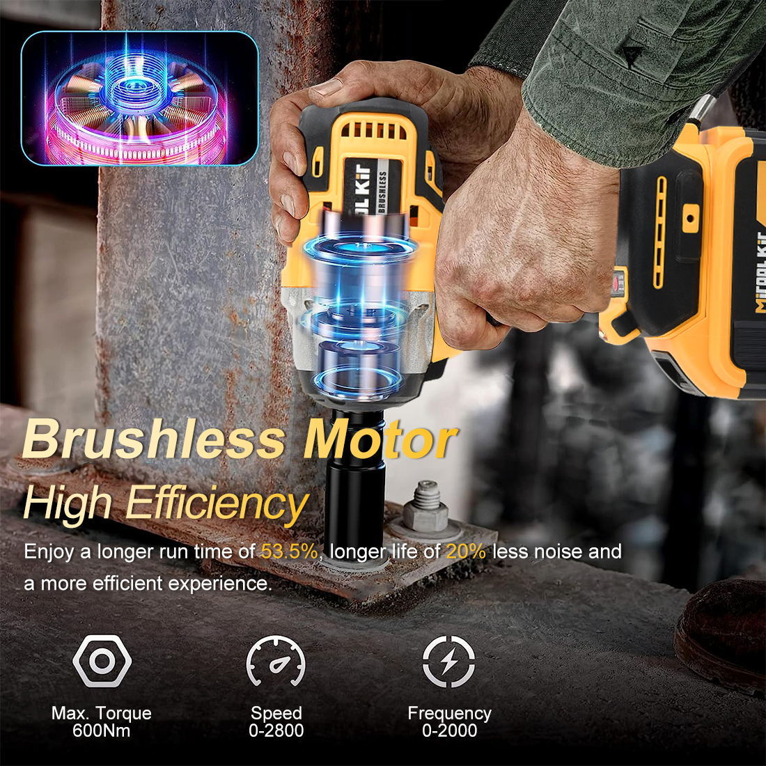 3200RPM Electric Impact Wrench 600Nm High Torque Impact Gun 1/2&Prime; Cordless Wrench