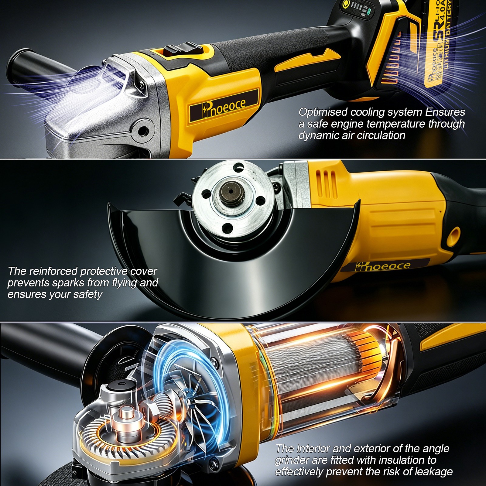 Cordless Angle Motor Grinder 3/8&Prime; 21V Brushless Kit with 1×4.0Ah Battery Charger