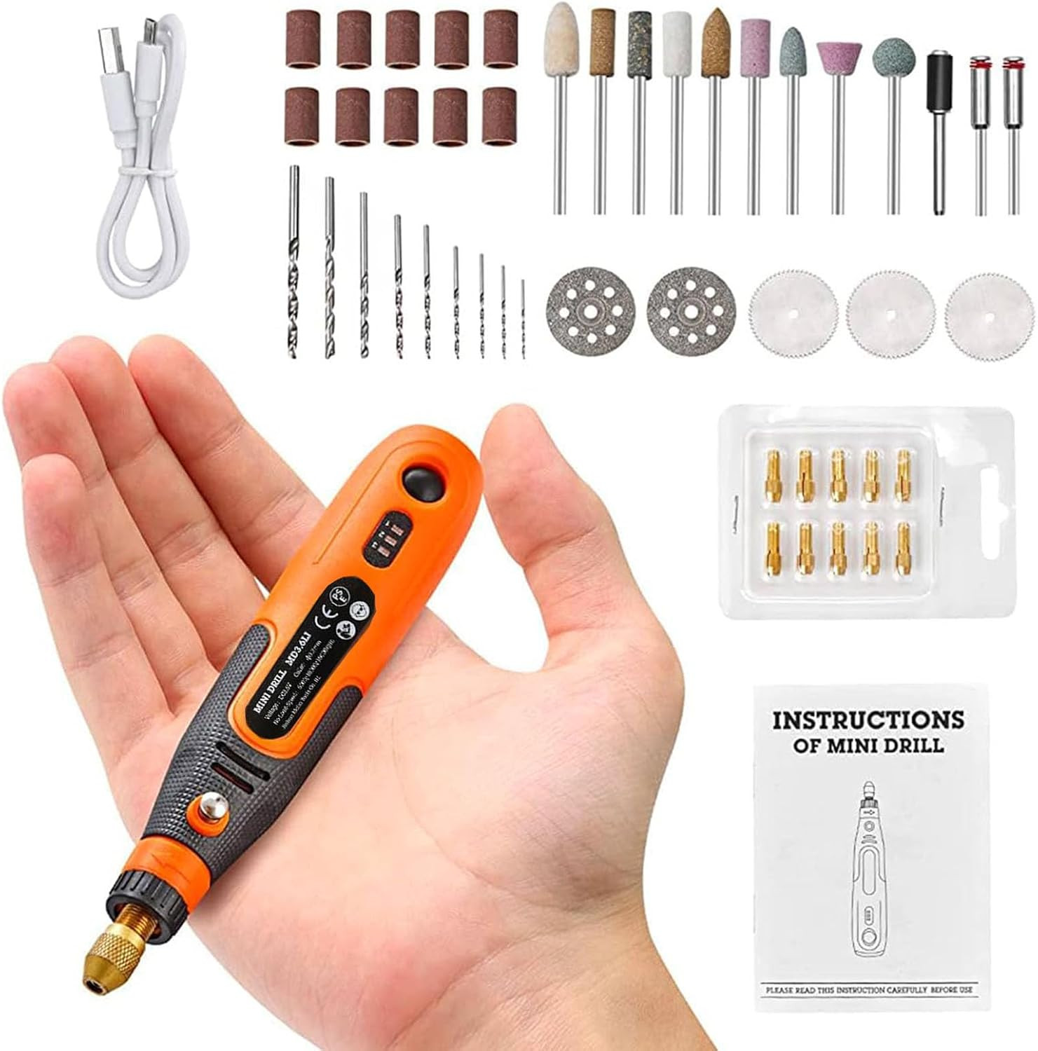 Mini Cordless Drill Machine 46Pcs Small Hand Rotary Tool with 3 Speed, 900Ah USB