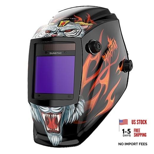 Welding Helmet with Auto Darkening Large Viewing 3.94×3.27&Prime; C. White Tiger