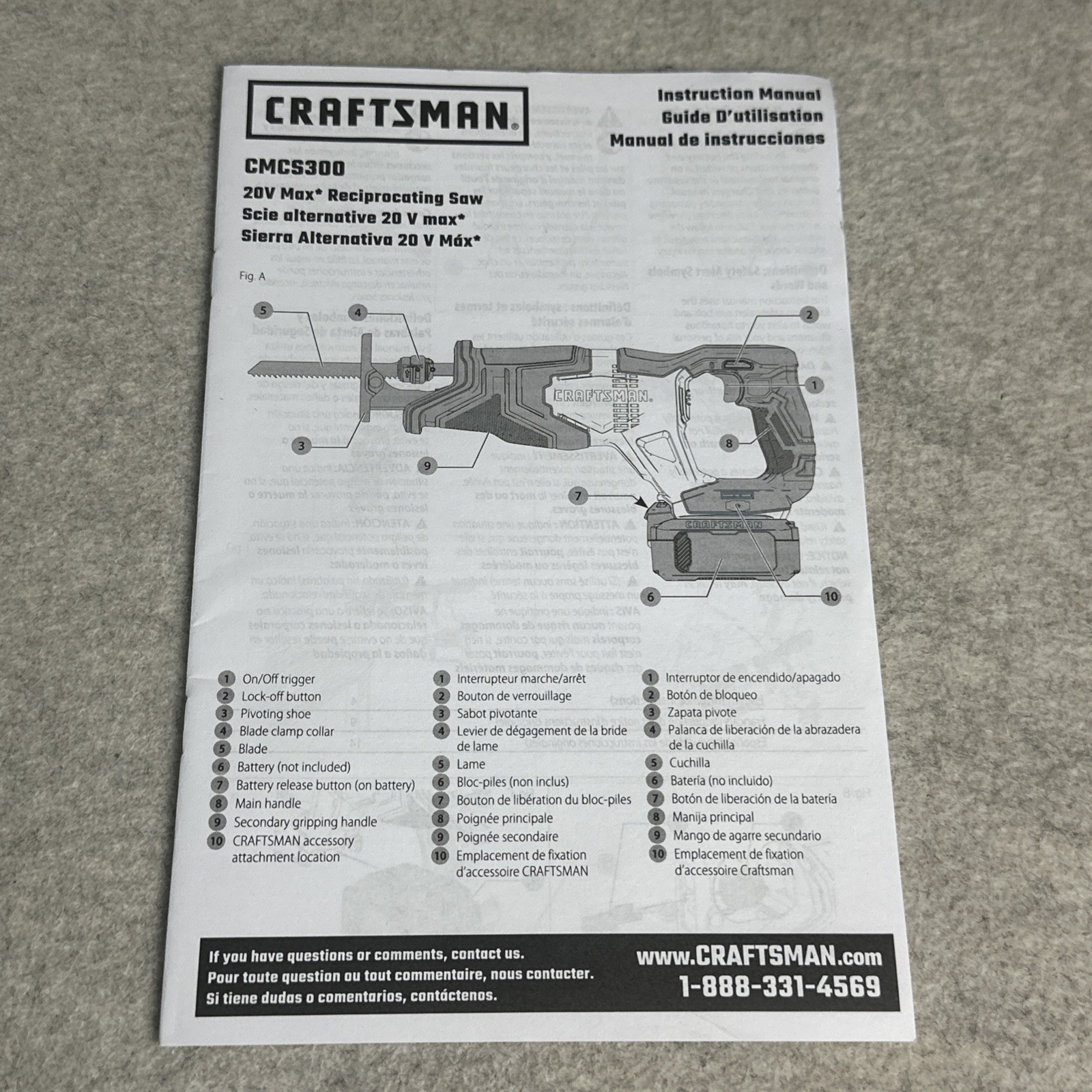 Craftsman V20 Cordless Reciprocating Saw & Blade Tool Only CMCS300 New Free Ship
