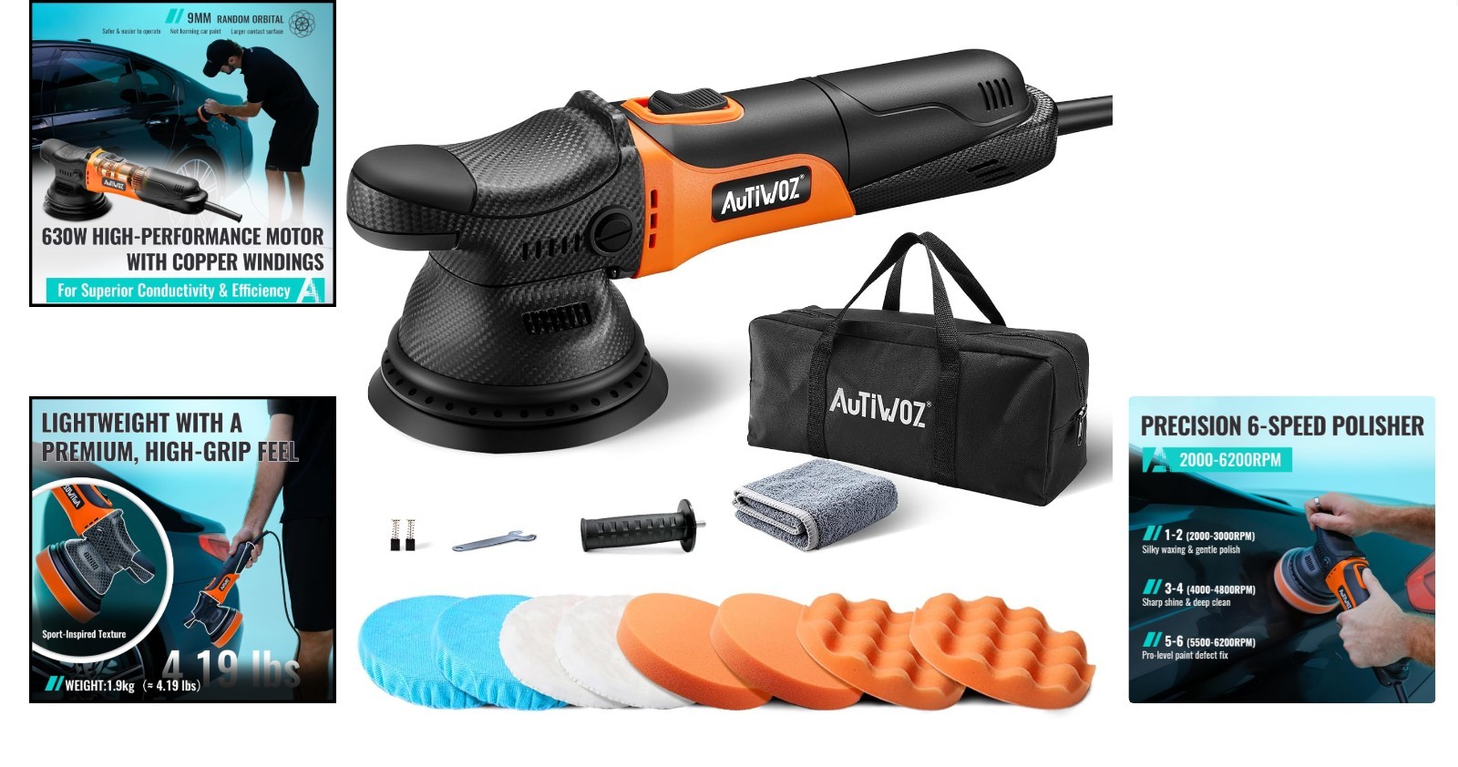 5 Inch Auto Polisher for Car Detailing and Polishing Black and Orange