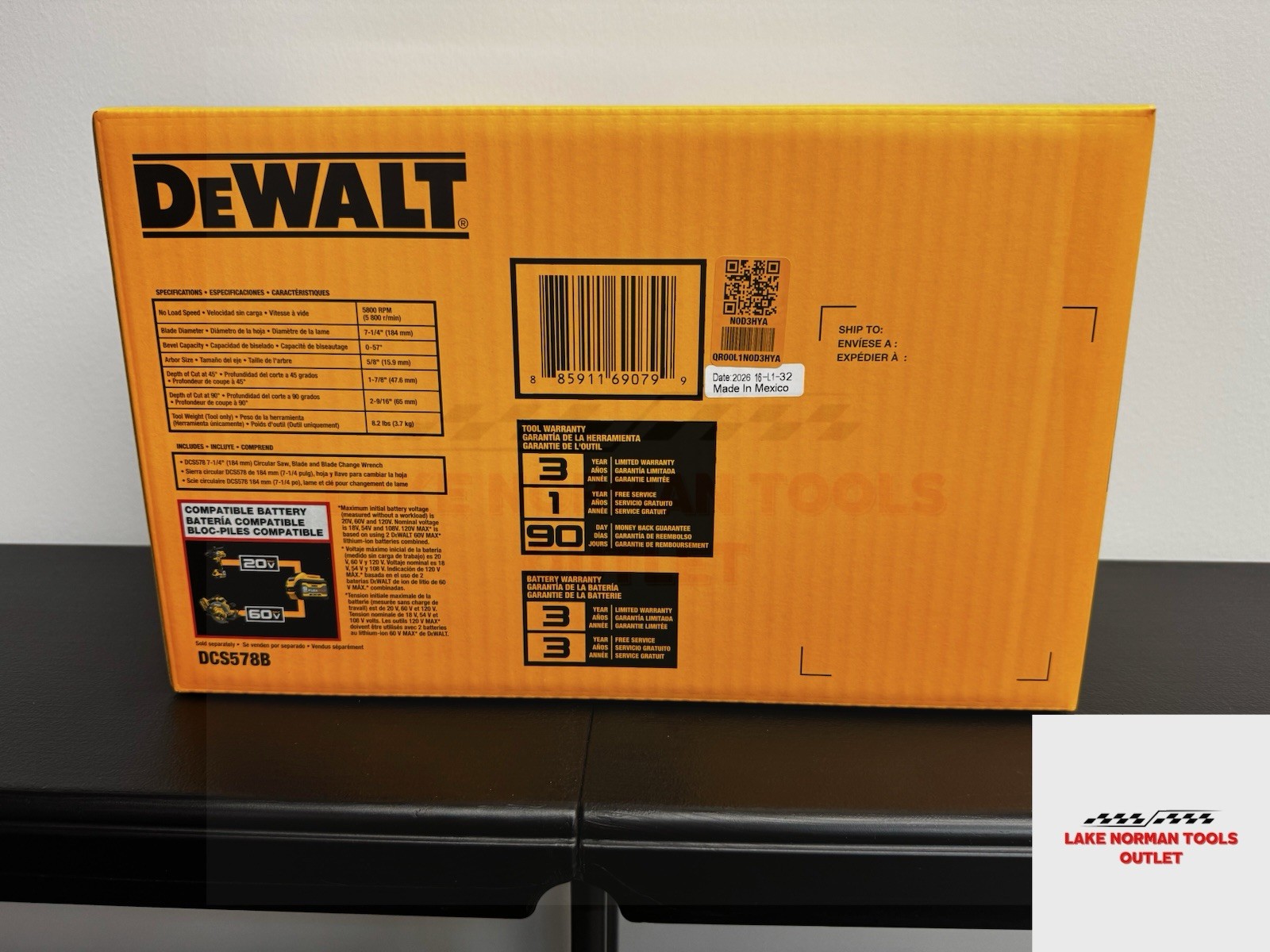 DeWalt DCS578B 60V MAX 7-1/4 in. Brushless Circular Saw BRAND NEW 2026