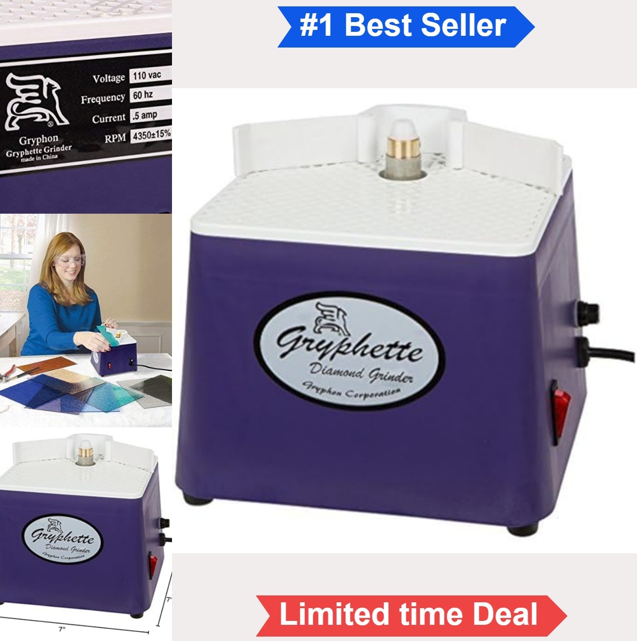Glass Grinder 3000 RPM 110V Corded Electric 0.67 Amp Standard 5/16 Inch Shaft