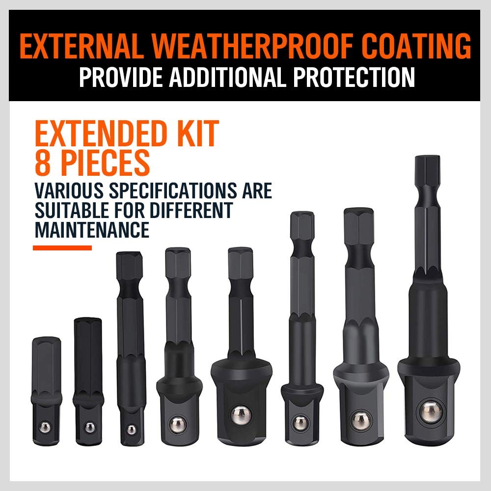 HORUSDY 8-Piece Impact Sockets Adapter Sets, Hex Shank 1/4&Prime; One Size, Black