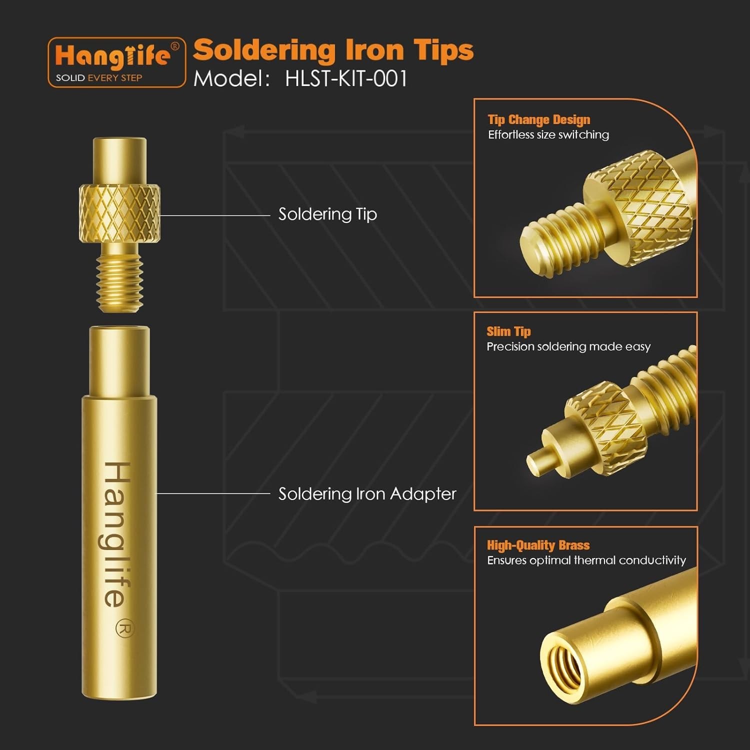 Heat-Set Insert Tips for Threaded Inserts Brass 7 Sizes Soldering Iron Compat…