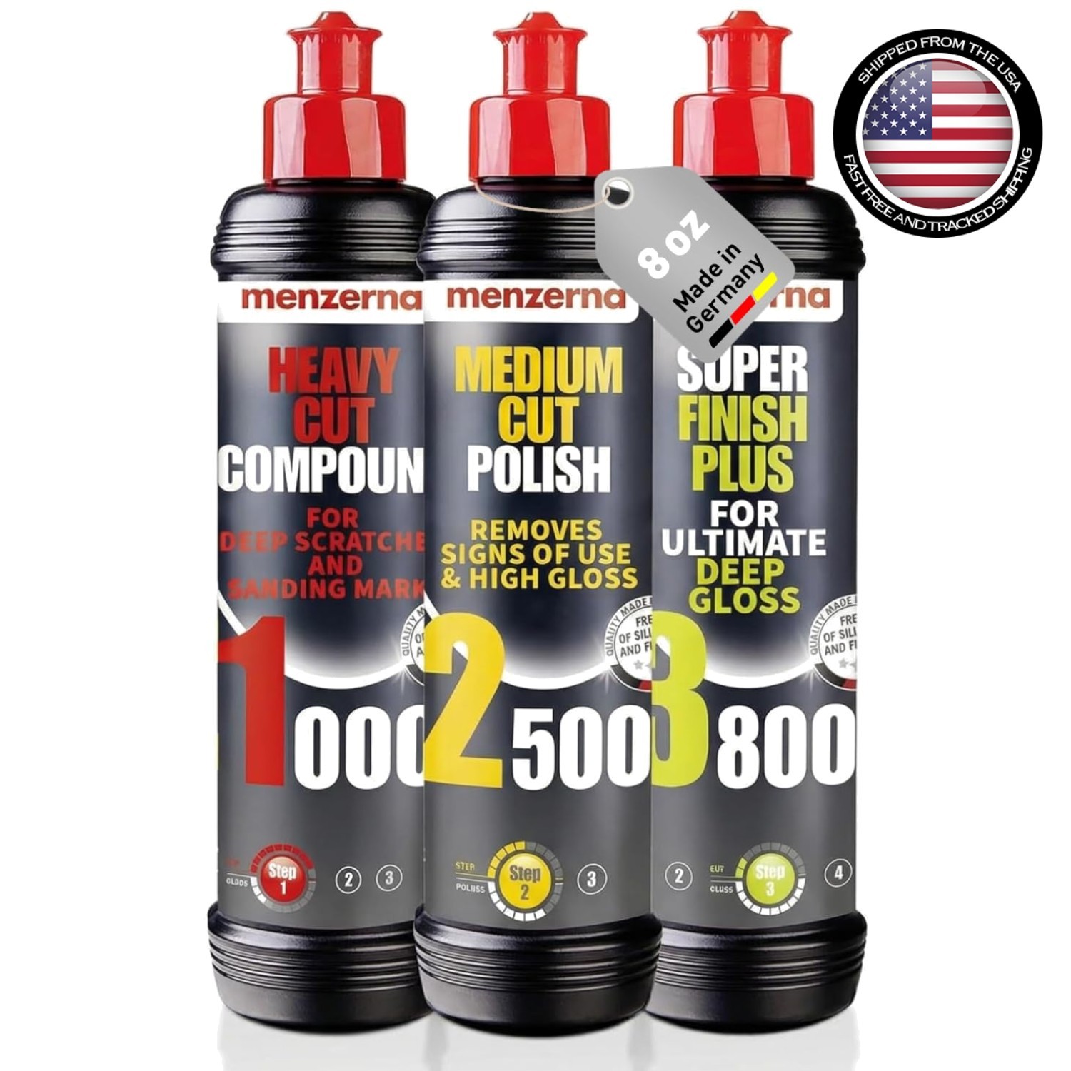 3-Step Scratch & Swirl Repair Polishing Set – 8oz Heavy Cut to Glossy Finish