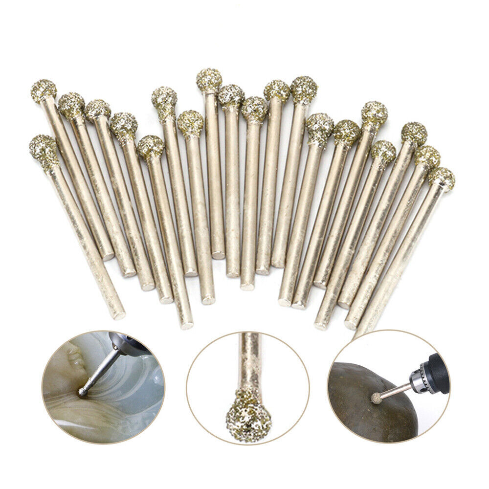 0.5mm-12mm Ball Round Rotary Diamond Burr Drill Bit Grinding Carving 40 Grit