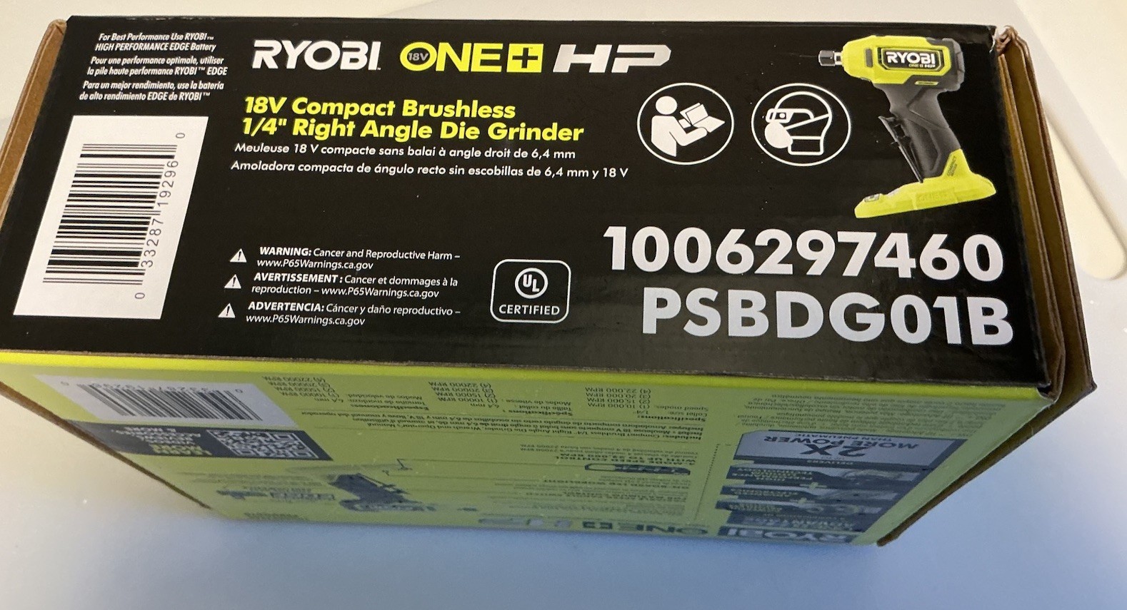 Ryobi 18V 1/4 in. Right Angle Die Grinder PSBDG01K1 TOOL ONLY NEW