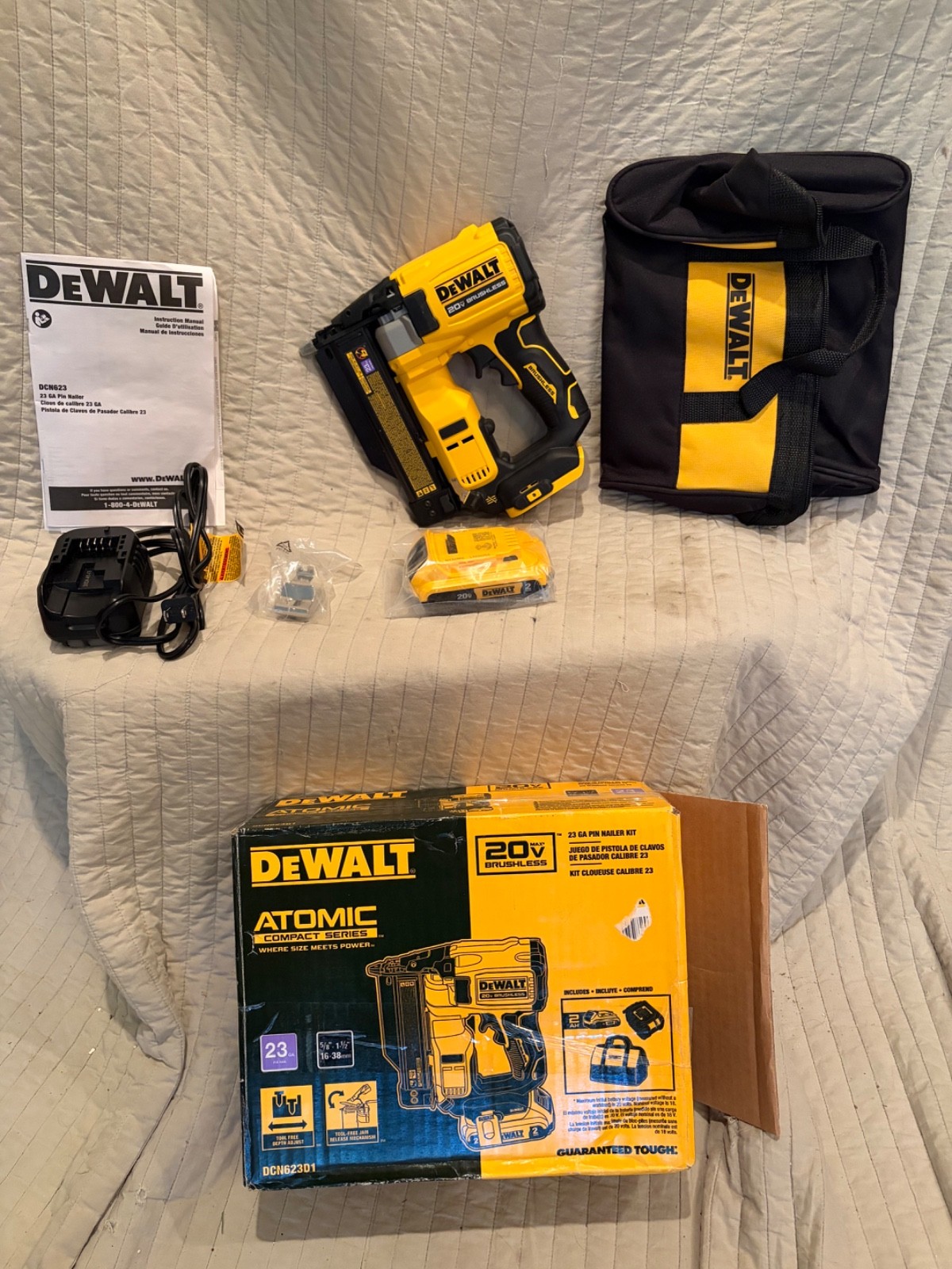 DEWALT DCN623D1 ATOMIC 20V MAX 23 GA Pin Nailer Kit w/2.0Ah Battery & Charger