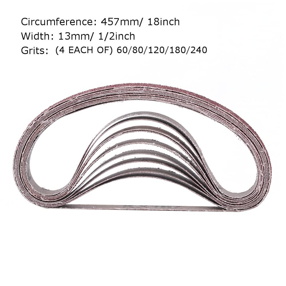 20-Pack 1/2 x 18 Inch Aluminum Oxide Sanding Belts with Varied Grits for Vers…