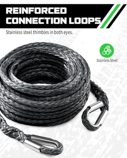 Winch Rope Extension, 3/8 » x 92ft Synthetic Winch 3/8 Inch x 92 Feet Gray