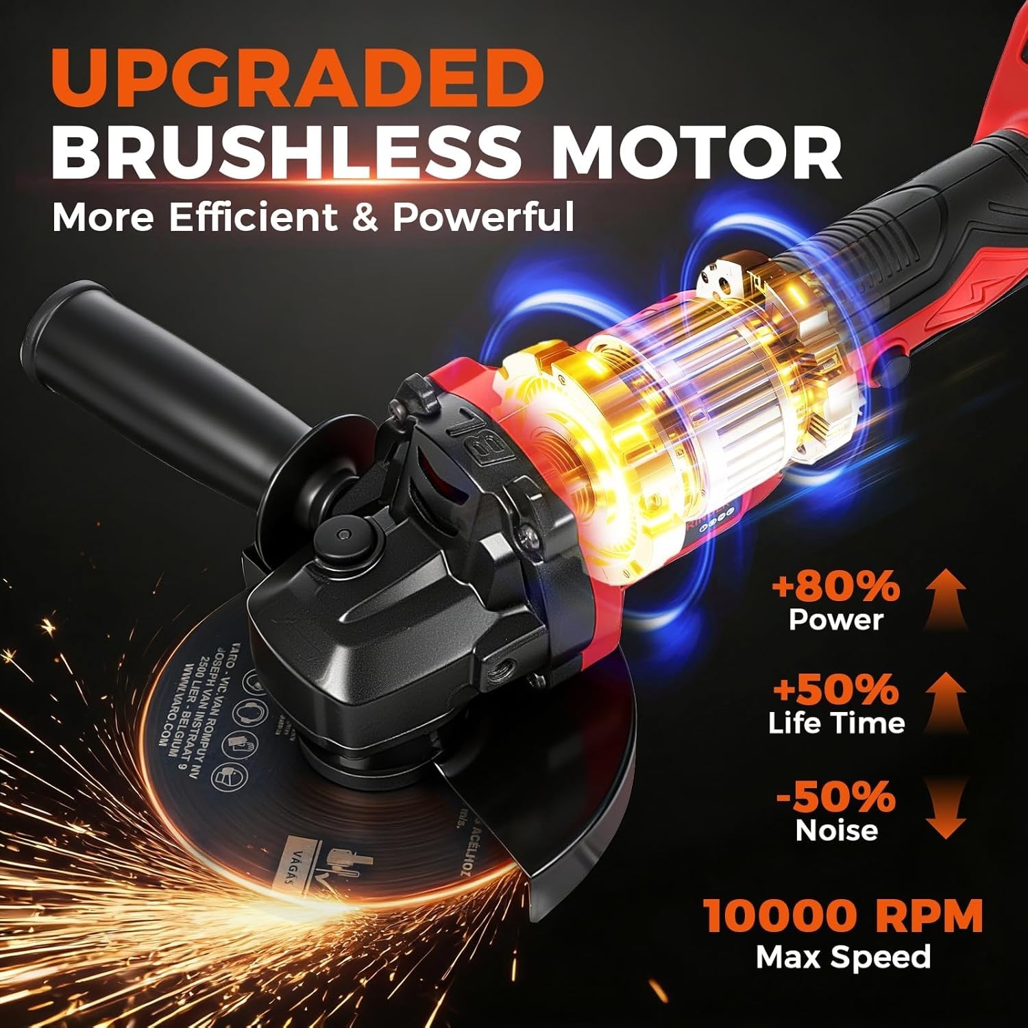 21V Cordless Angle Grinder 4-1/2&Prime; Brushless 2×5.0Ah Battery Cutting Tool Kit
