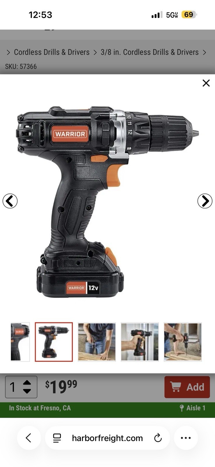 Warrior 12V Lithium 3/8” Cordless Drill/Driver Kit – New in Box