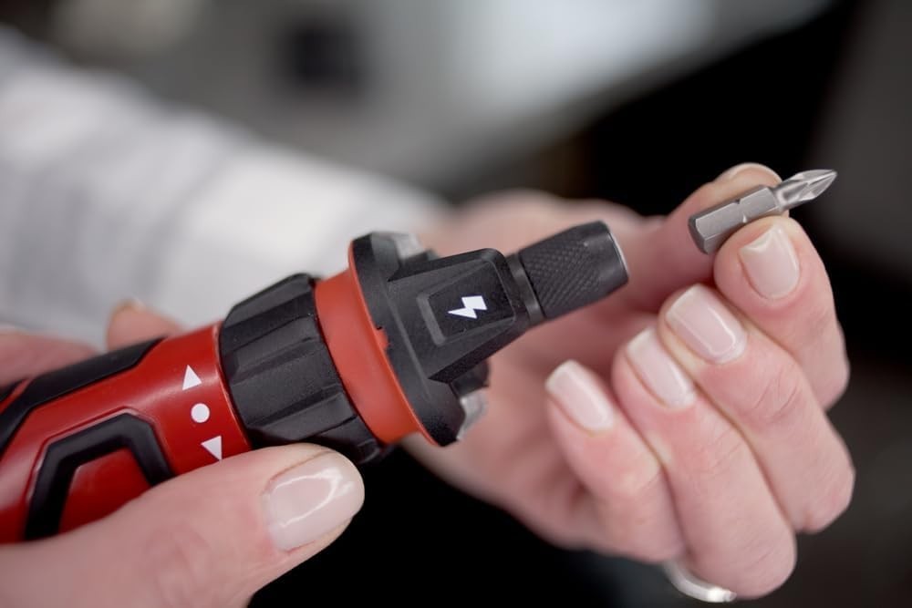 Cordless Electric Screwdriver with Circuit Sensor & Dual LED Light – Red Finish