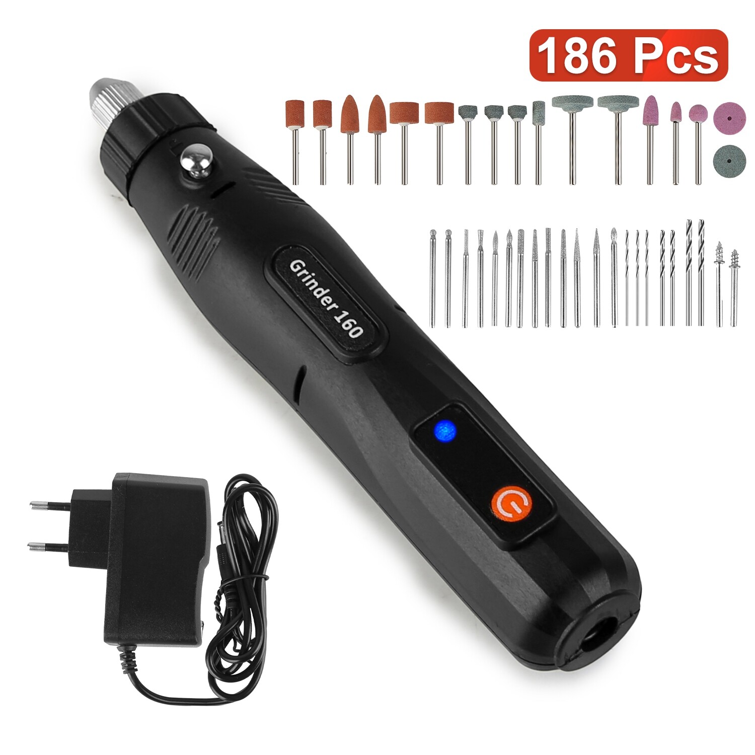 186Pcs Electric Corded Rotary Power Tool Detail Sander Grinding Pen Small Drill