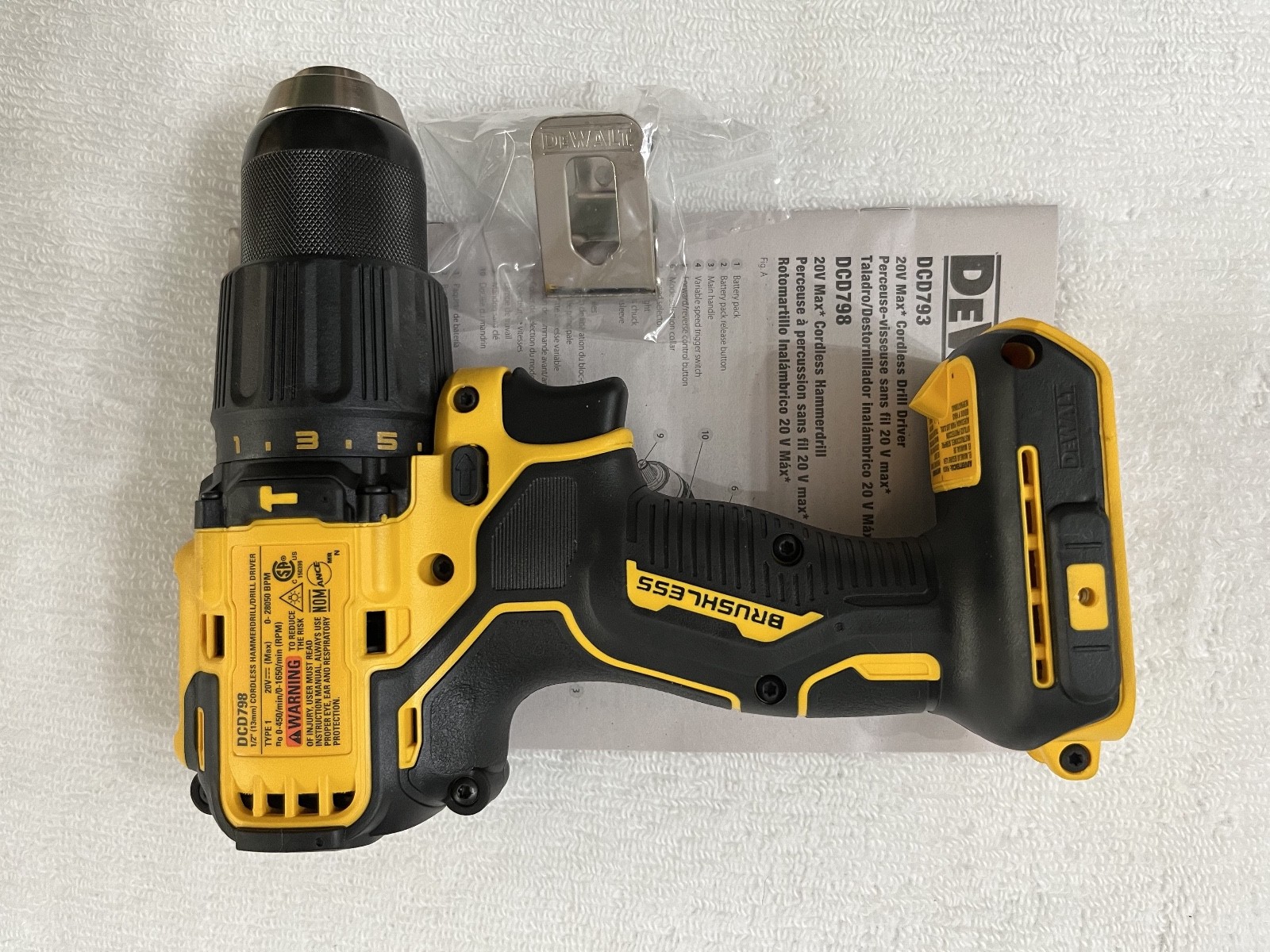 New Dewalt DCD798B 20V 20 Volt Max 1/2&Prime; 2 Speed Brushless Hammer Drill Driver