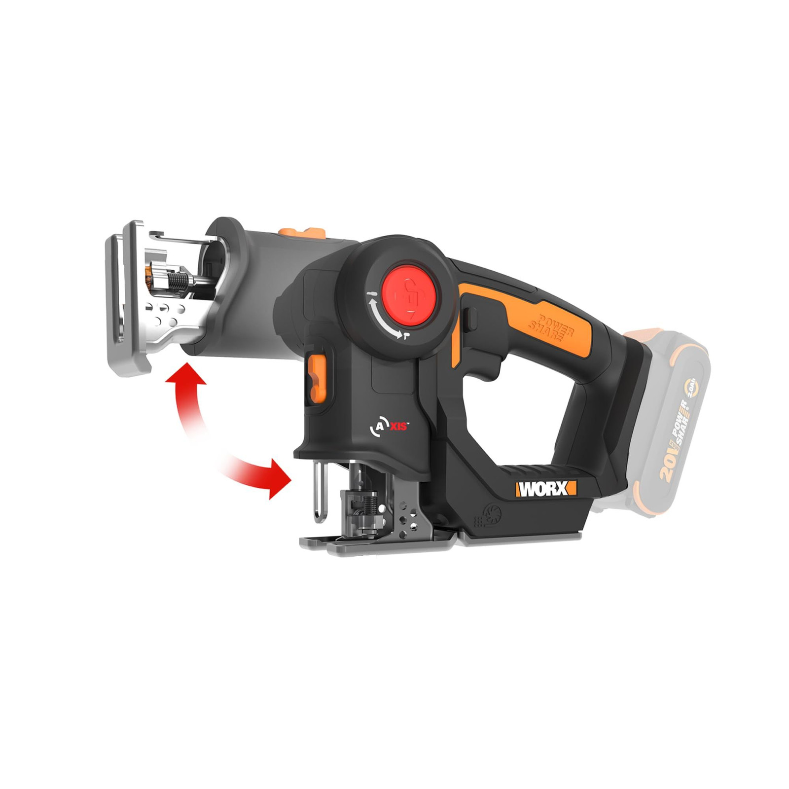 WORX Cordless Reciprocating Saw&Jigsaw, 20V ¾ » 2-in-1 Saw, Multicolor