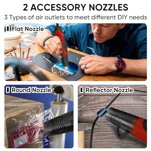 350W Dual Temp Heat Gun 400°F-660°F with 2 Nozzles for Crafts, Red