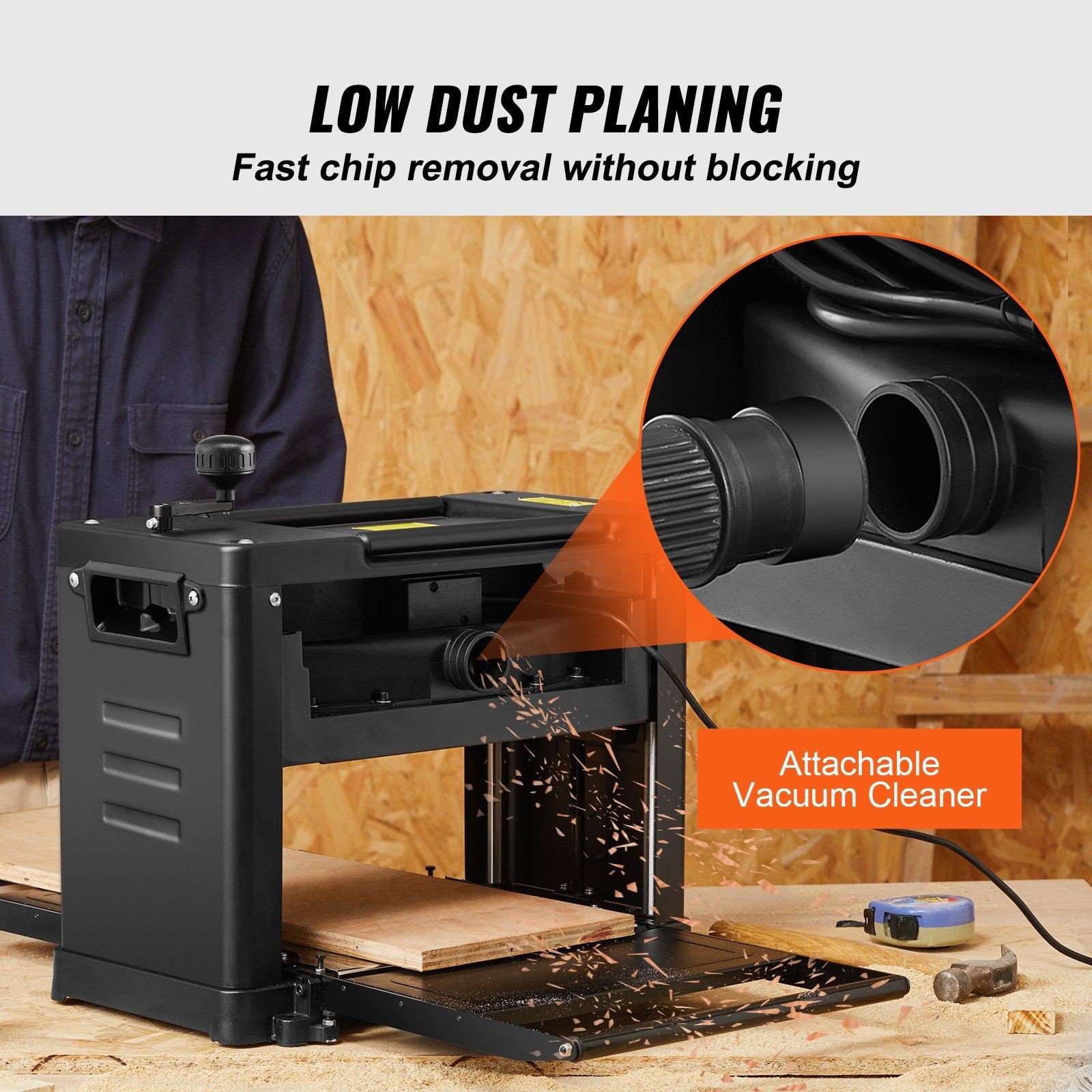 13&Prime; Single-Speed 15A 1800W Thickness Planer & 12&Prime; Infeed Table, Low Noise