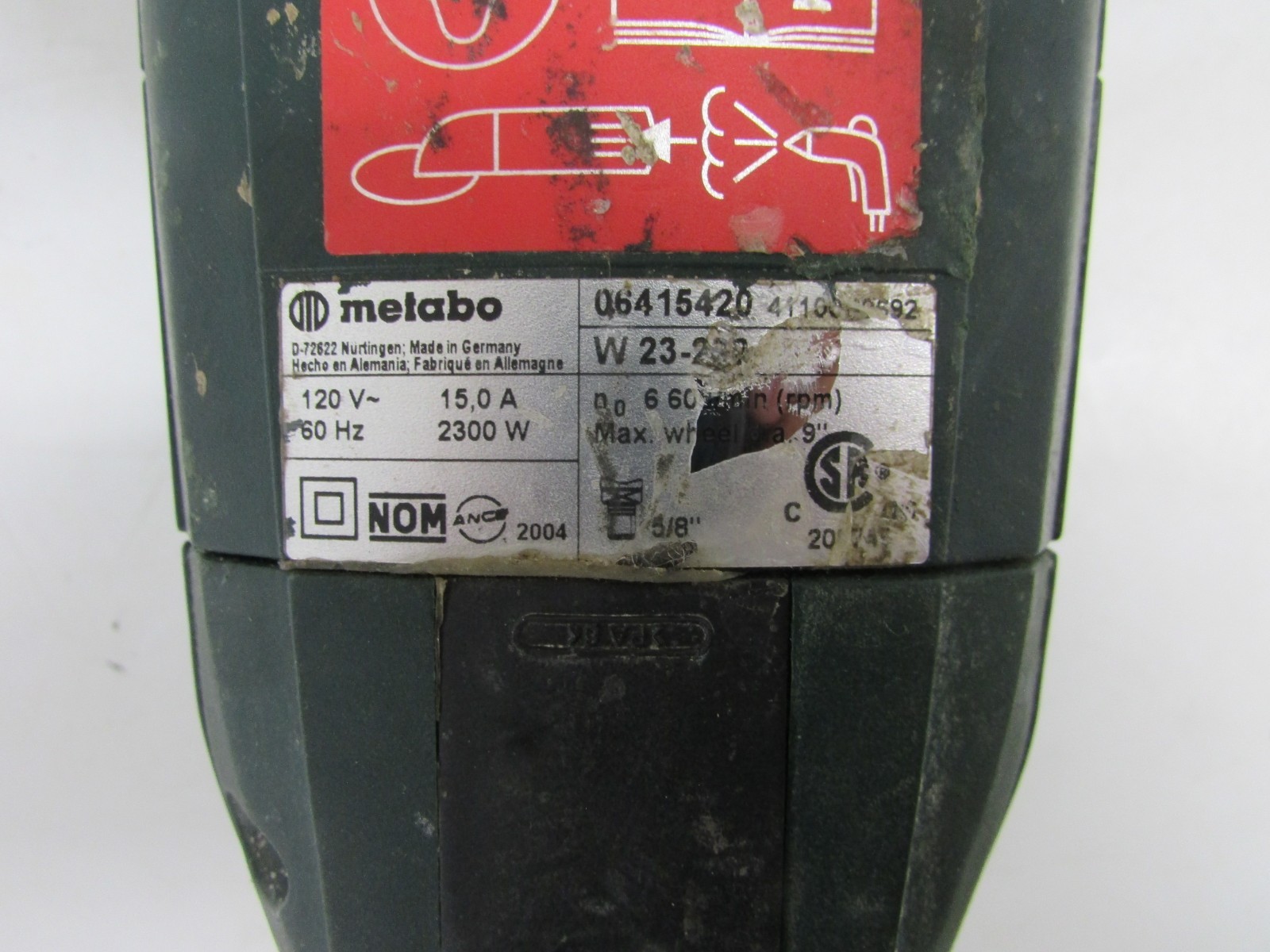 METABO TOOLS W23-230 ANGLE GRINDER, w/ 10&Prime; DIAMOND SEGMENT BLADE & DUST SHROUD