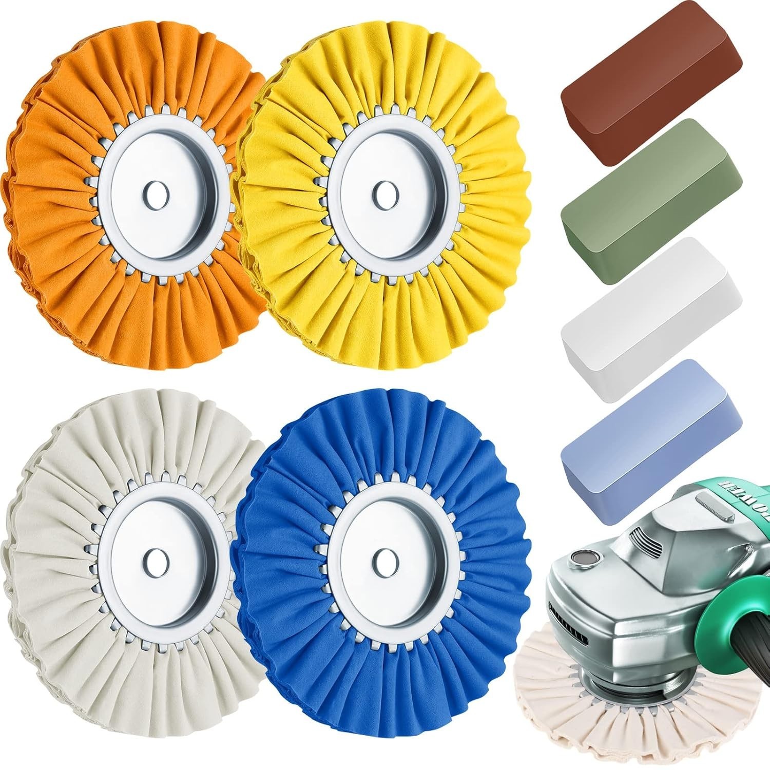 8&Prime; Aluminum Polishing Wheel Set – 9 Pcs with Safety Flange & Grit Types