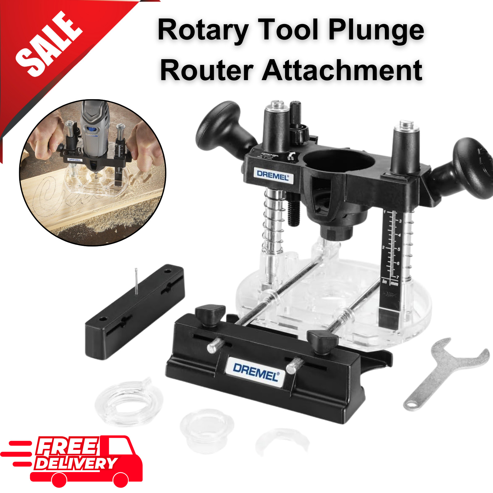 Rotary Tool Plunge Router Attachment – Compact,Lightweight – Woodworking, Inlays