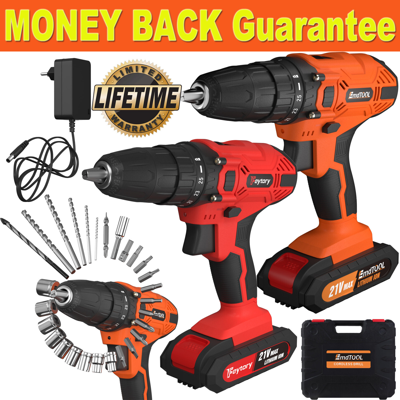 21Volt drill 2 Speed Electric Cordless Drill/Driver with Bits Set & Battery New
