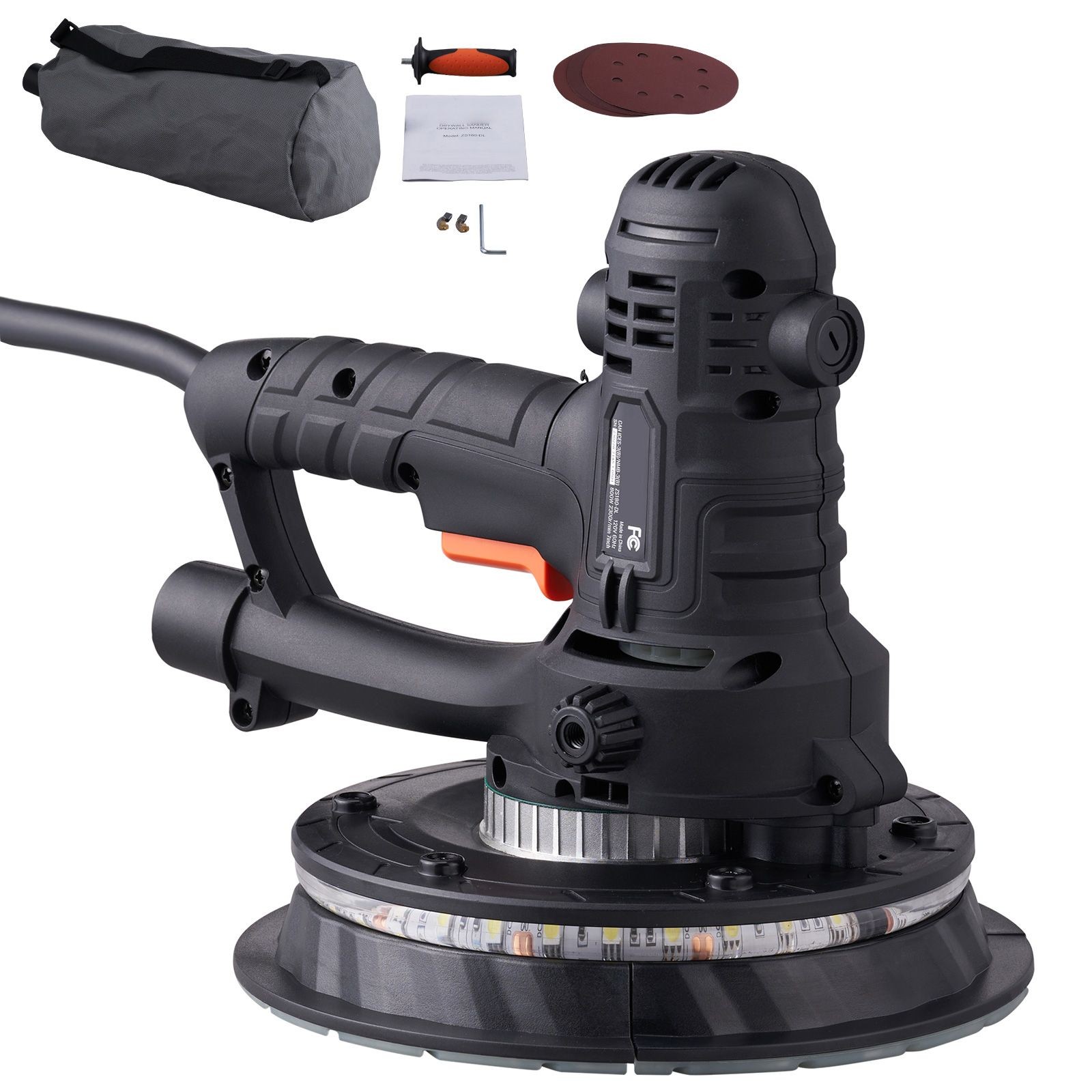 800W Electric Drywall Sander 7in Dual Action Variable Speed Dust Collection
