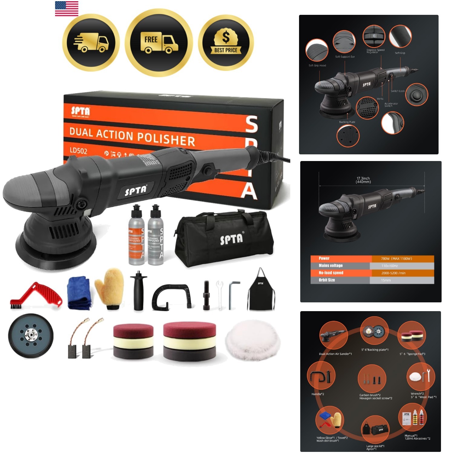 Buffer Polisher, 5-Inch 125mm Dual Action Random Orbital Car Polisher,Car Det…