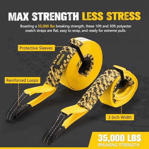 Off Road Recovery Kit, Includes 30ft+10ft Tow Strap, Snatch Tow Strap Kit