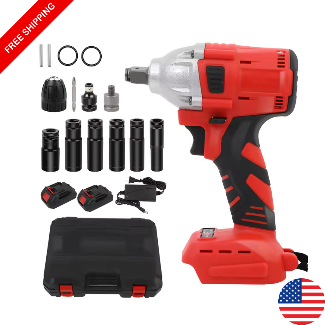 Brushless Cordless Impact Wrench 1000Nm 20V High Torque 2 Batteries Fast Charger