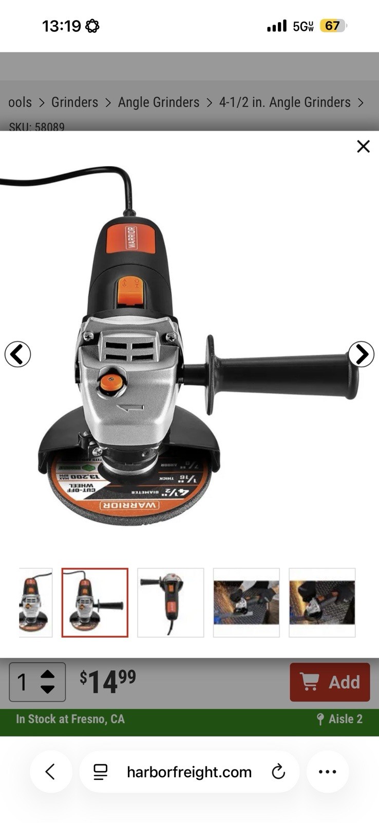 WARRIOR 4.3 Amp, 4-1/2 in. Angle Grinder with Slide Switch