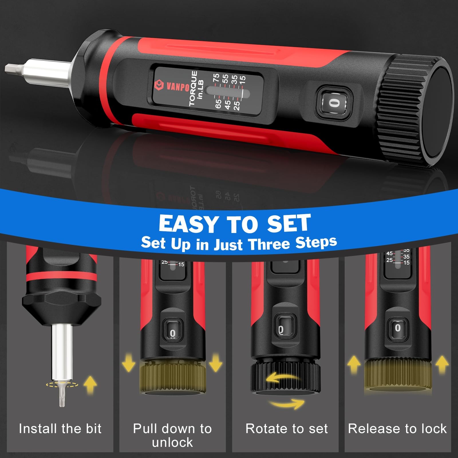 VANPO Torque Screwdriver, 15-75In-lb Screw Driver 15-75In-lb, Metallic