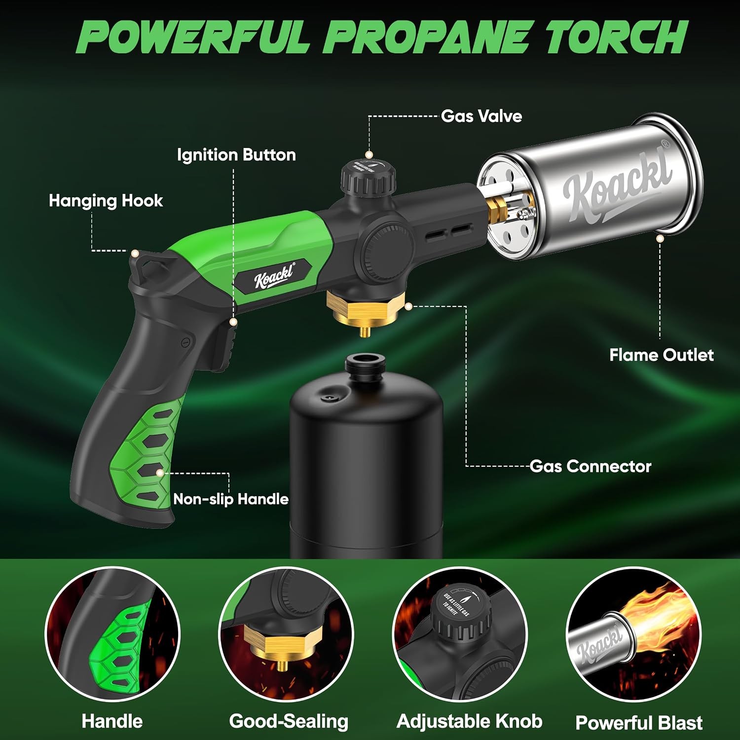 KOACKL 12.6&Prime; CSA Propane Torch 2462°F Adjustable Flame Kitchen Searing | Powerfu
