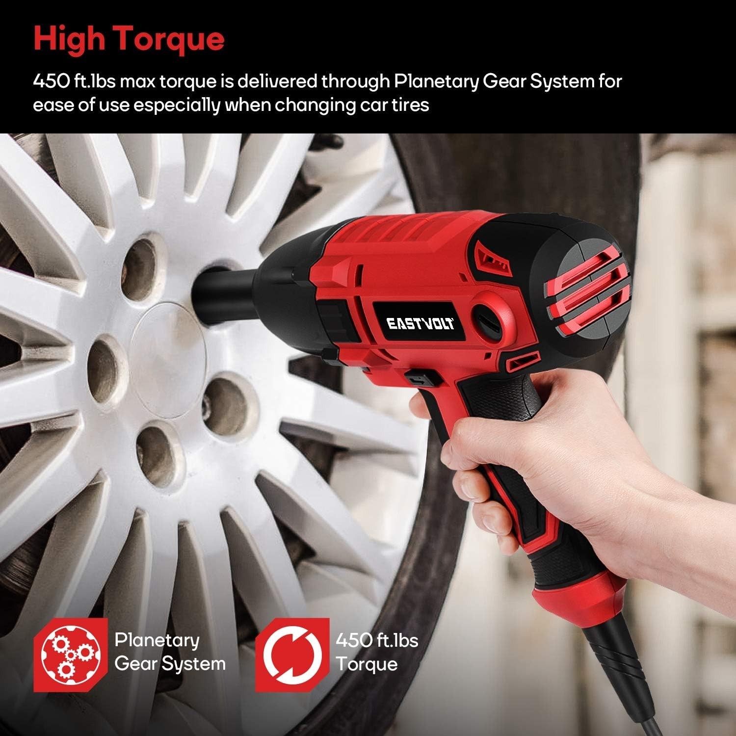 800W Electric Impact Wrench, 450 Ft-lbs Torque