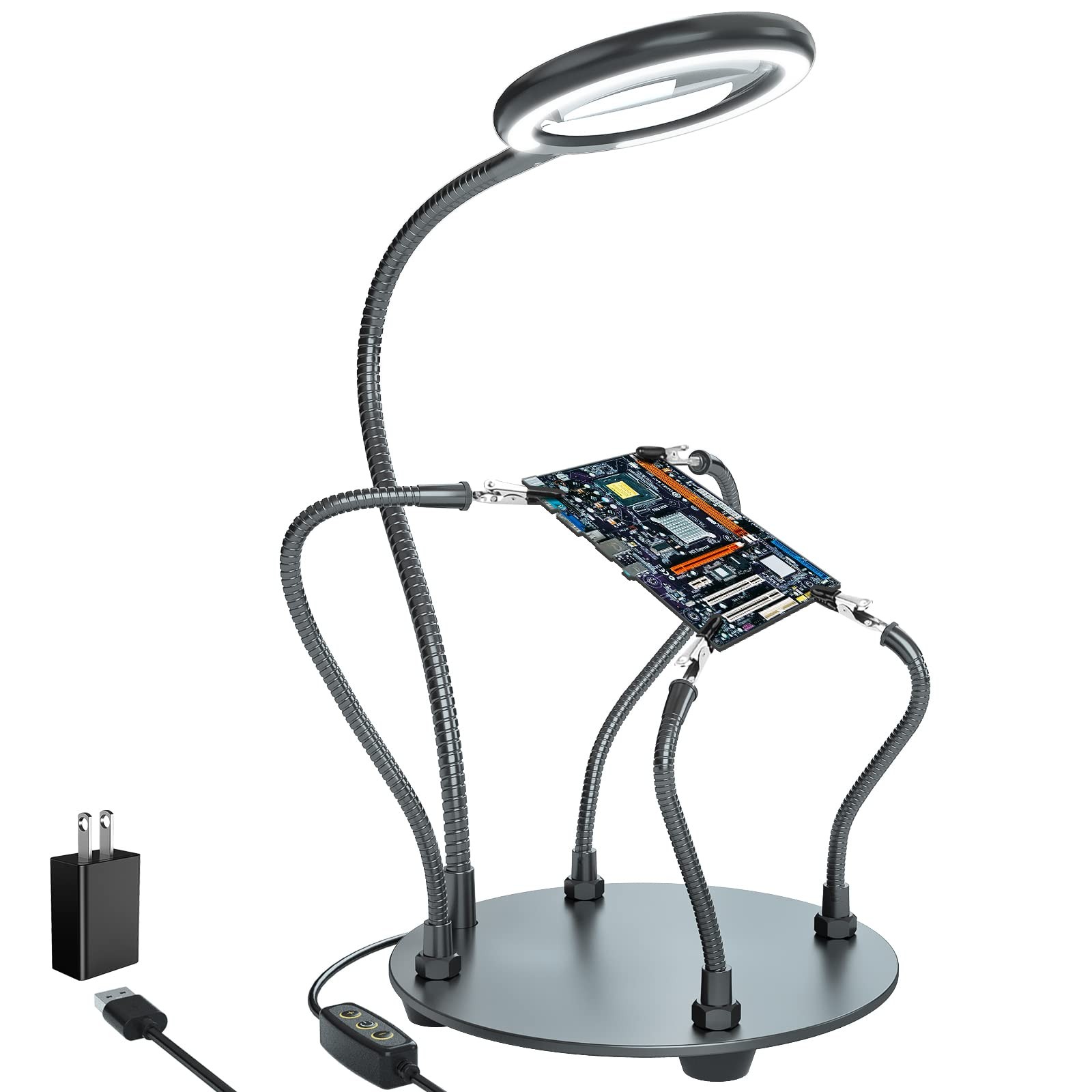 XYK Helping Hands Soldering Station with 3X Magnifying Glass with light 4