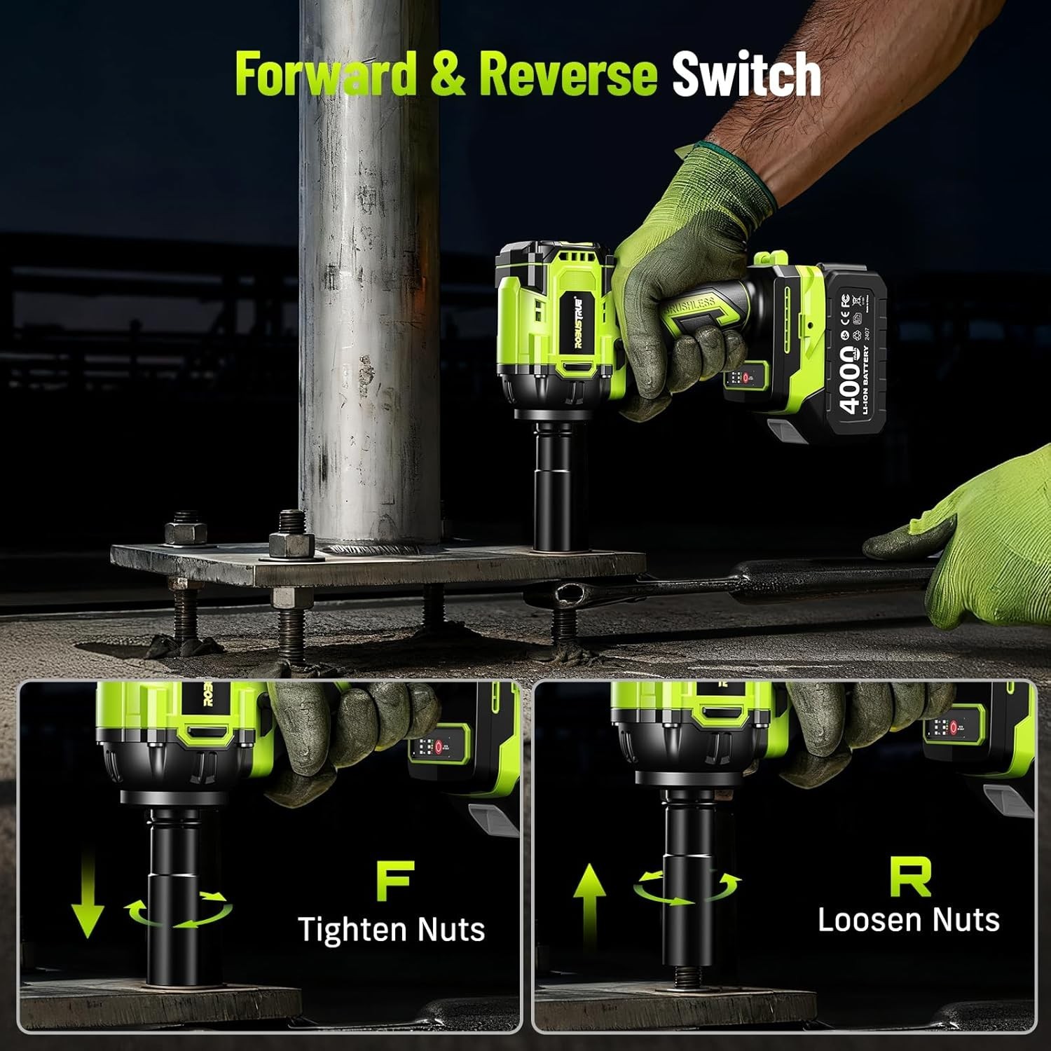 Cordless Impact Wrench, 590Ft-lbs 800N.m Brushless 1/2 inch, 2800RPM High Tor…