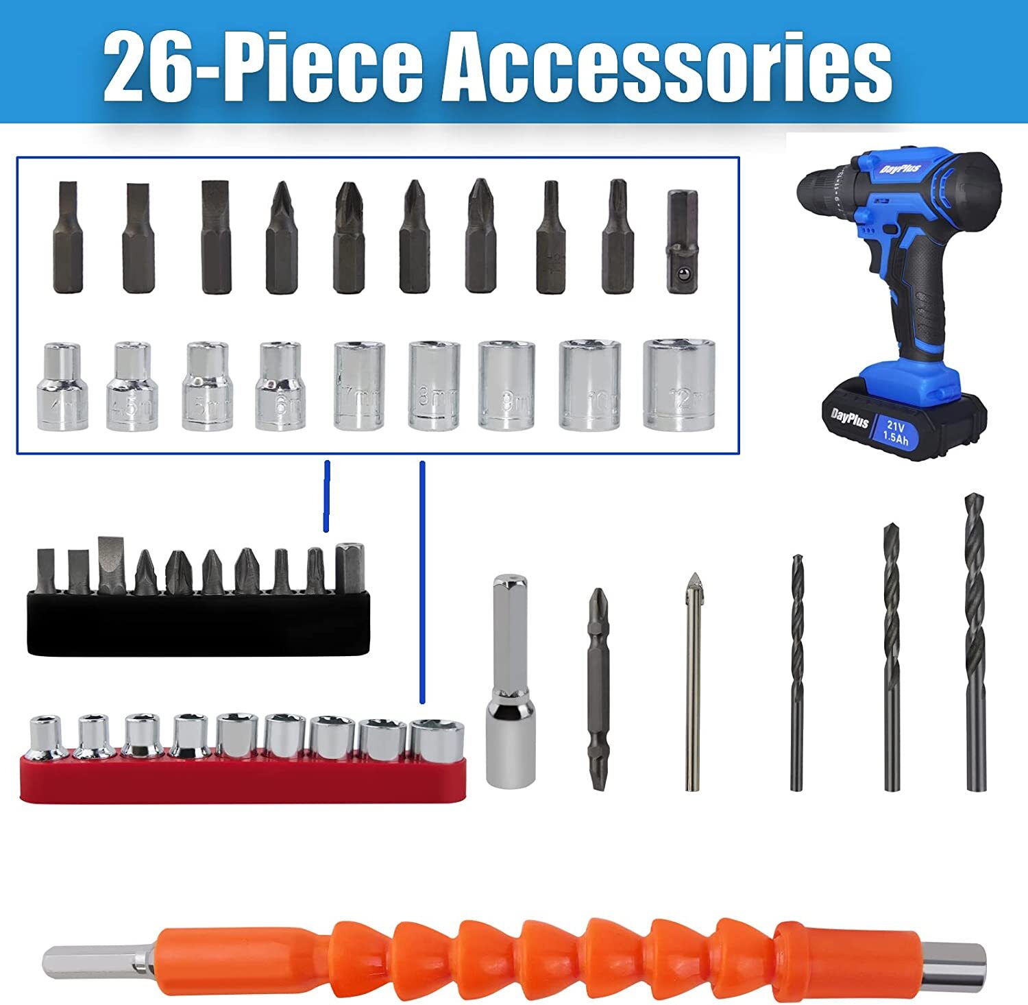 21-Volt drill 2 Speed Electric Cordless Drill / Driver with Bits Set / Battery
