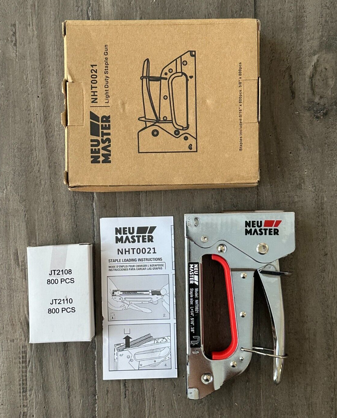 Neu Master Light Duty Stapler Kit with 1600 Piece 5/16&Prime;, 3/8&Prime; JT21 Staple Strip
