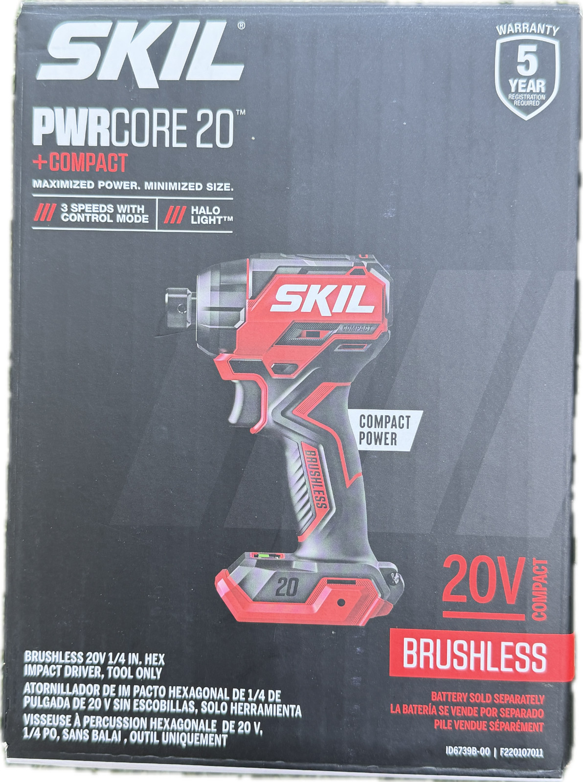 SKIL PWRCore 20 Brushless 1/4” Hex Impact Driver Tool Only ID6739B-00 New