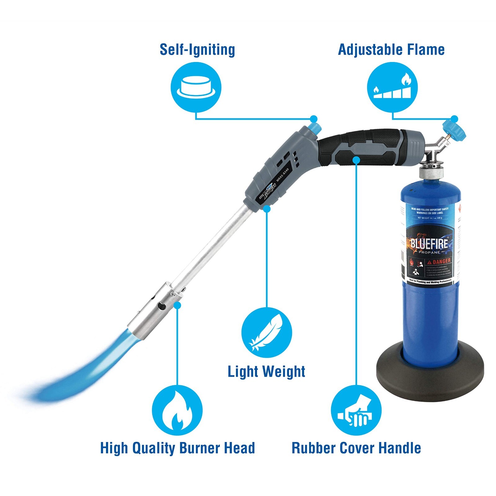BlueFire 18“ Propane Grill Torch Charcoal Starter Free Fuel Gas Cylinder Base