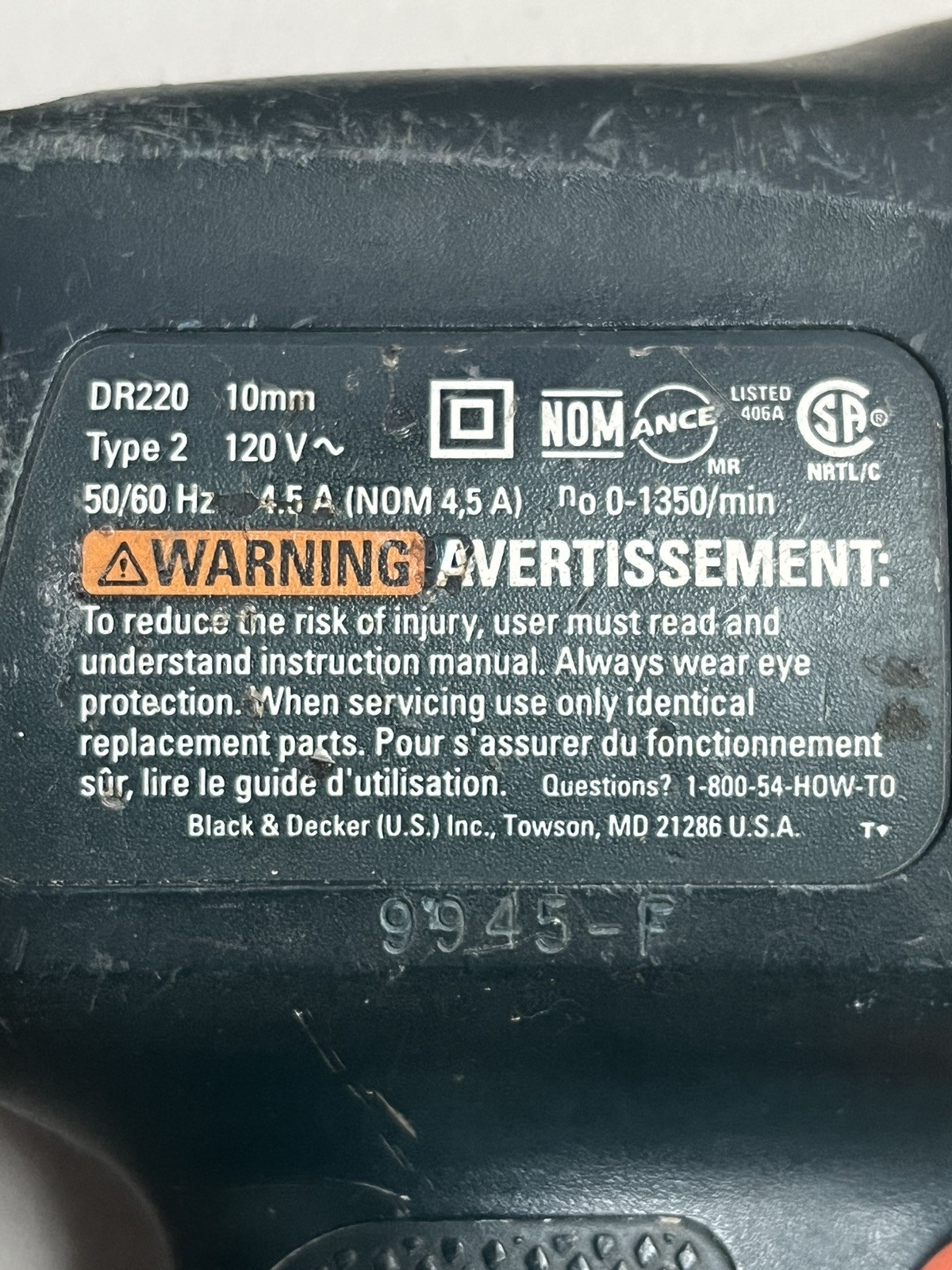 Black & Decker, Drill DR220, 4.5 A 0-1350 RPM