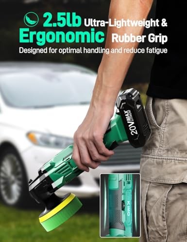 KIMO 20V Cordless Car Buffer 4 INCH w/ 2 Batteries-25 Accessories Green