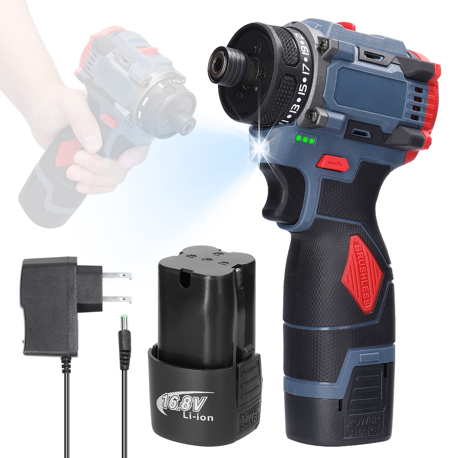 16.8V Multi-function Electric Screwdriver 45Nm Brushless Motor Practical Screw