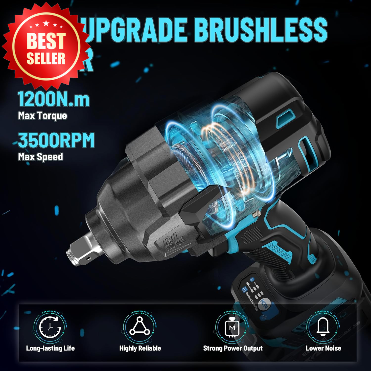 1/2&Prime; Brushless Impact Wrench 900Ft-Lbs 2X 4.0Ah Battery Charger Kit US