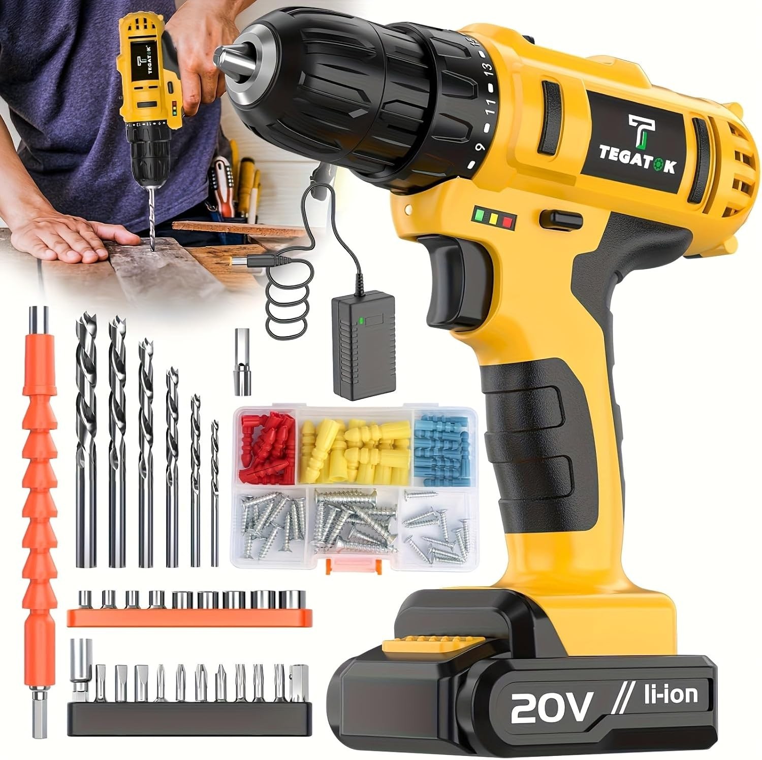 Cordless Drill Set (1 Battery Yellow)